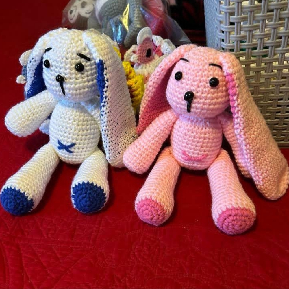Crochet kawaii bunny, 16"x7", Hand crocheted by Mom